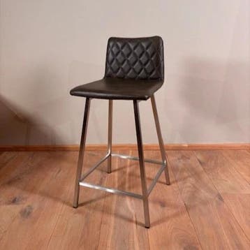 Leren barkruk Catch laag, Granada Ash, poten staal vierkant, Huis en Inrichting, Barkrukken, 60 tot 90 cm, Nieuw, Leer, Ophalen of Verzenden