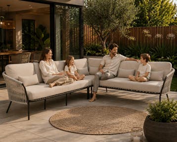 Sarenza hoek loungeset 4 delig zand rope terre frame, Tuin en Terras, Ophalen of Verzenden, Nieuw