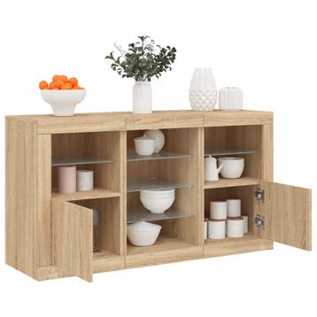 vidaXL Dressoir met LED-verlichting 123x37x67 cm sonoma, Verzenden, Nieuw, Overige houtsoorten, Minder dan 50 cm