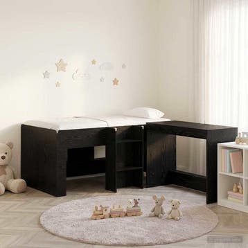 vidaXL Hoge Bed Frame met Bureau voor Kinderen 2 st Zwart, Verzenden, Nieuw, Zwart, Hout
