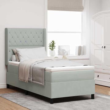 vidaXL Boxspringbed met matras met LED Lichtgrijs 90 x 190, Huis en Inrichting, Verzenden, Nieuw, Eenpersoons, Stof