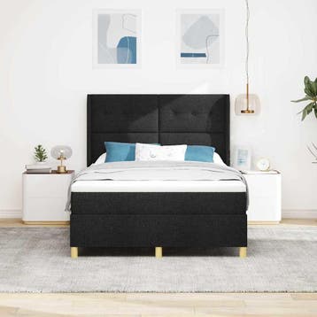 vidaXL Boxspringbed met hoofdeinde Zwart 160 x 200 cm Stof, Verzenden, Zwart, Stof, Nieuw