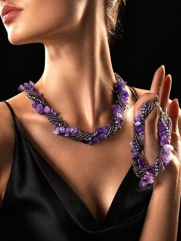 Amethist Ketting–Armband Set - Handgemaakt Paarse Edelsteen, Verzamelen