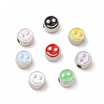 5 x Metalen kralen mix Smiley platinum kleur epoxy 7,5 x..., Ophalen of Verzenden, Nieuw, Kraal