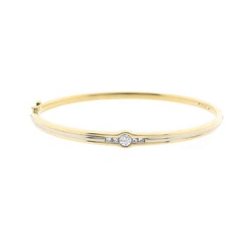Bicolor gouden slavenarmband met diamanten; Maat M/L, Gebruikt, Overige kleuren, Ophalen of Verzenden, Met edelsteen