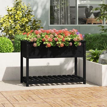 vidaXL Plantenbak met schap 111,5x54x81 cm massief, Verzenden, Nieuw, Hout, 60 cm of meer