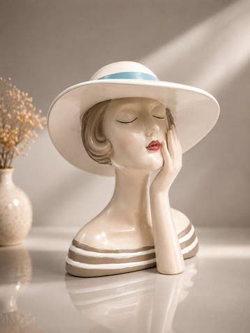 Buste, Elegant Art Deco Damesbeeld met Hoed – Boutique Hotel
