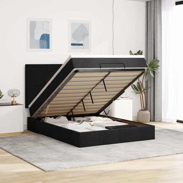 vidaXL Ottoman bed met matras en LEDs 140x190cm stof zwart, Verzenden, Zwart, Stof, Nieuw