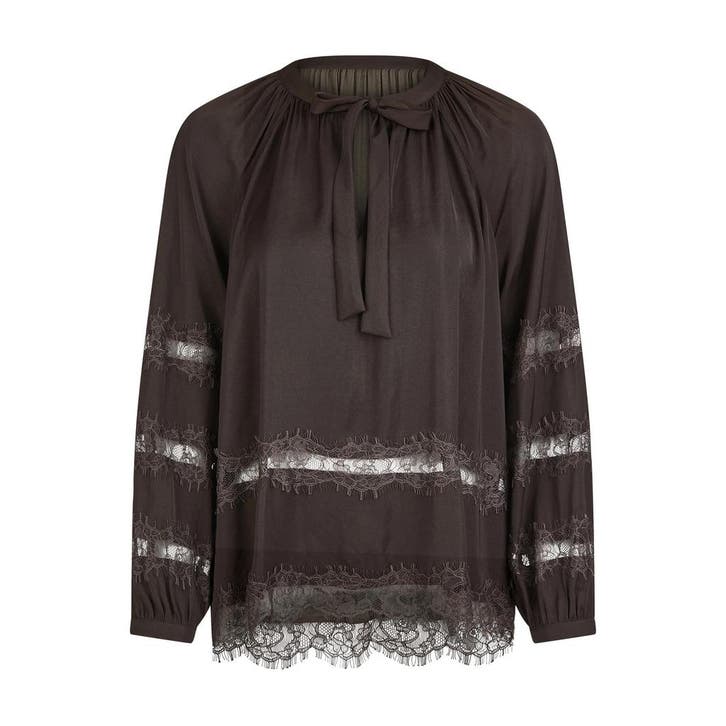 Marc Aurel • bruine blouse met kant • 36, Kleding | Dames, Tops, Bruin, Nieuw, Maat 36 (S), Verzenden