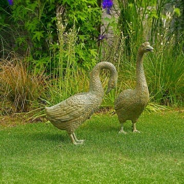 sculptuur, Lifesize Pair of Geese (fountain) - 68 cm - Brons