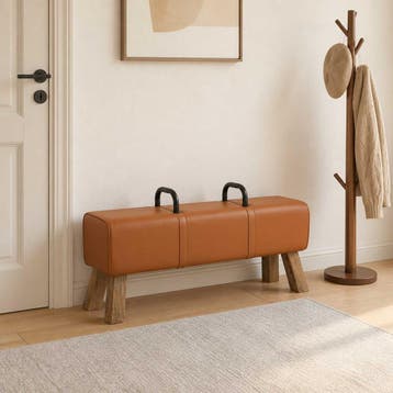 vidaXL Bank Bruin 110 x 30 x 45 cm Echt leer, Huis en Inrichting, Banken | Voetenbanken en Poefen, Verzenden, Nieuw