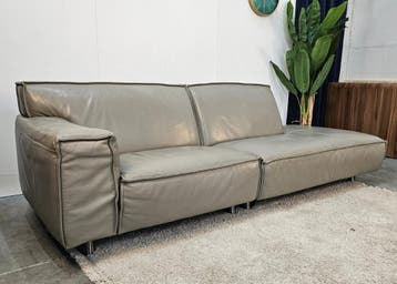 Loungebank Leer Grijs - Gratis Bezorging, Ophalen of Verzenden, Nieuw