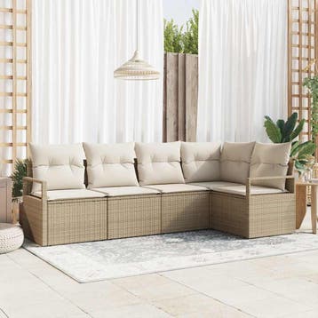 vidaXL Bankstel 5 st Beige poly rattan, Verzenden, Nieuw, 5 zitplaatsen