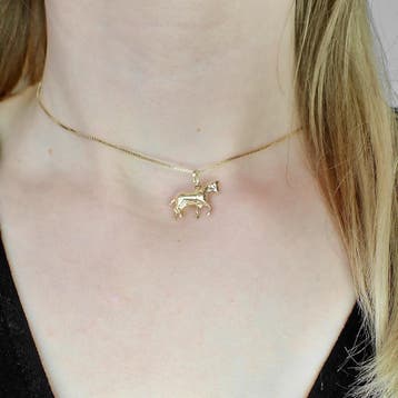 Gouden hanger van een paard (Hanger of bedel), Ophalen of Verzenden, Gebruikt, Goud, Overige merken