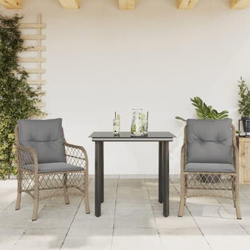 vidaXL 3-delige Bistroset met kussens poly rattan gemengd, Verzenden, Nieuw, 2 zitplaatsen