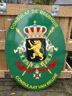 Emaille bord - Belgische Consulaat van België groot emaille, Antiek en Kunst