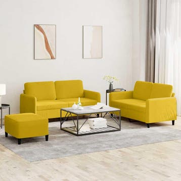 vidaXL 3-delige Loungeset fluweel geel, Verzenden, Nieuw, Vierpersoons of meer, Stof