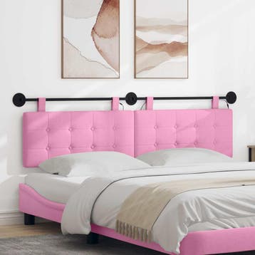 vidaXL Hangend hoofdbord Met LED-verlichting Roze Stof, Verzenden, Nieuw, Stof