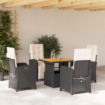 vidaXL 5-delige Tuinset met kussens poly rattan zwart, Verzenden, Nieuw, Tuinset