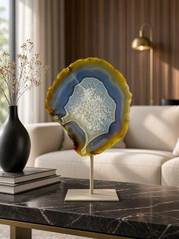 Very large rare colored - natural agate with crystal geode