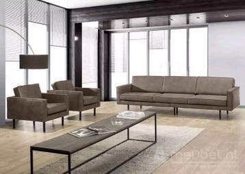 Bankstel Julianadorp - rechte banken - Taupe, Huis en Inrichting, Nieuw, Leer