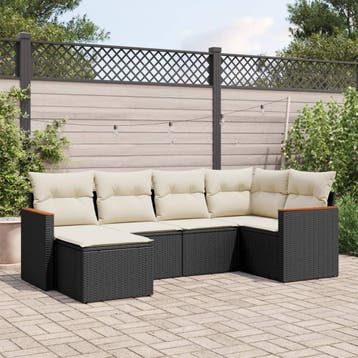 vidaXL 6-delige Loungeset met kussens poly rattan zwart, Tuin en Terras, Verzenden, Nieuw, Loungeset