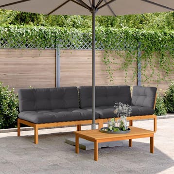 vidaXL 3-delige Loungeset pallet met kussens massief, Tuin en Terras, Verzenden, Nieuw, Hardhout, Loungeset