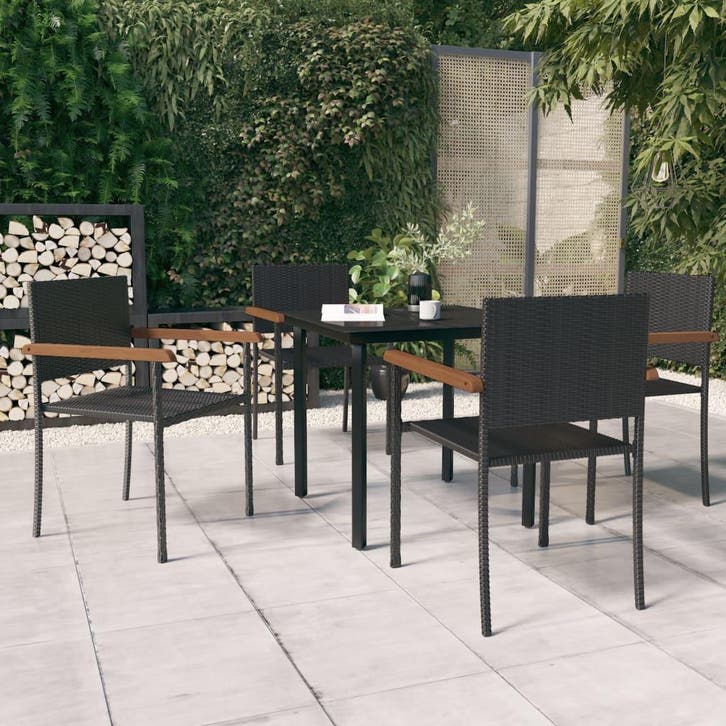 vidaXL 5-delige Tuinset zwart, Tuin en Terras, Tuinsets en Loungesets, Tuinset, Nieuw, 4 zitplaatsen, Rotan, Verzenden