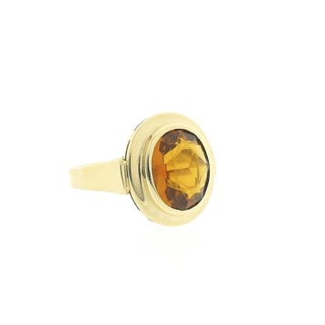 Vintage gouden solitair ring met citrien, Gebruikt, Ophalen of Verzenden, 17 tot 18, Met edelsteen