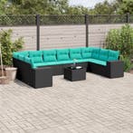 vidaXL 11-delige tuinbankset met kussens, zwart polyrotan, Verzenden, Nieuw, Rotan