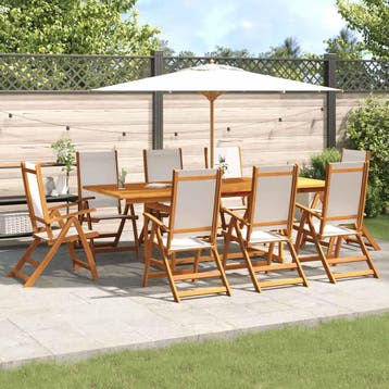 vidaXL 9-delige Tuinset massief acaciahout en textileen, Tuin en Terras, Tuinsets en Loungesets, Nieuw, 8 zitplaatsen, Tuinset