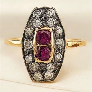 Zonder minimumprijs - Ring - 9 kt. Geel goud, Zilver Robijn, Nieuw