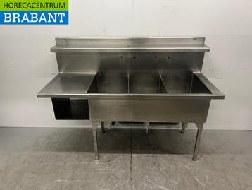 RVS Spoeltafel 3 Dubbele Spoelbakken 175 cm Horeca, Ophalen of Verzenden, Gebruikt