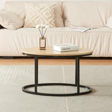 Salontafel Niederlande ovaal set van 2 zwart en eikenkleurig, Huis en Inrichting, Tafels | Salontafels, Verzenden, Nieuw