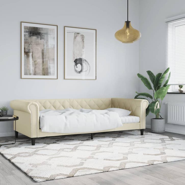 vidaXL Slaapbank 80x200 cm kunstleer crèmekleurig, Huis en Inrichting, Slaapkamer | Bedden, 80 cm, 200 cm, Crème, Eenpersoons