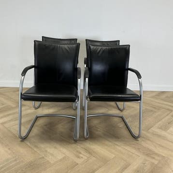 Aspa -Klöber vergaderstoel (set van 4), zwart leder, Huis en Inrichting, Stoelen, Gebruikt, Zwart, Leer, Ophalen of Verzenden
