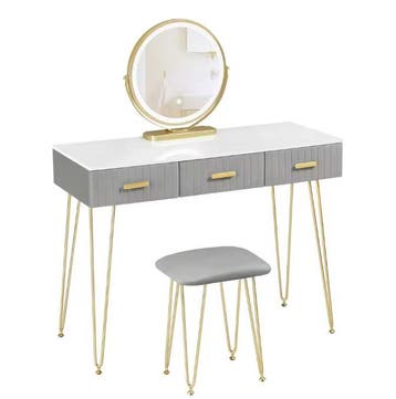 Kaptafel met LED-Spiegel en Kruk – Modern met 3 Lades, Verzenden, Nieuw