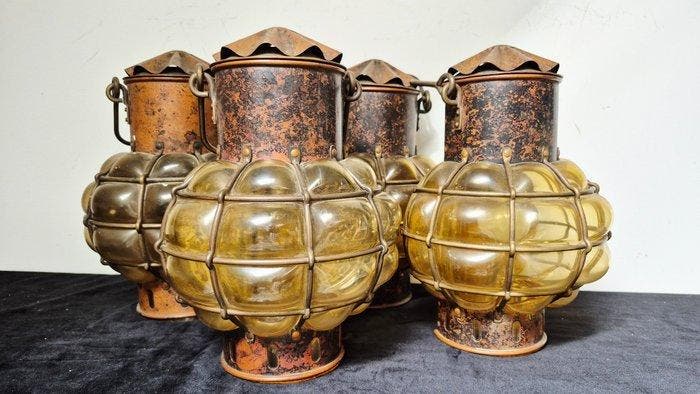Ships lamp (4) - Koper, Glas, Antiek en Kunst, Curiosa en Brocante