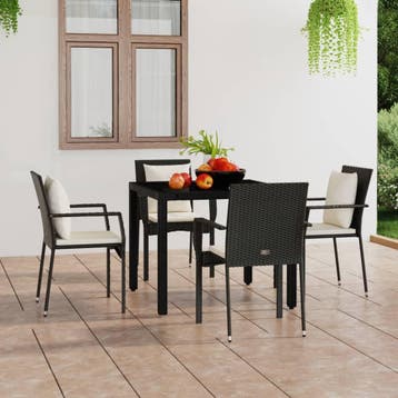 vidaXL Tuinstoelen 4 st met kussens poly rattan zwart, Verzenden, Nieuw, 4 zitplaatsen, Tuinset