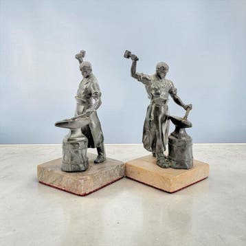 Boekensteunen (2) - Marmer, Zinklegering - smeden, Antiek en Kunst
