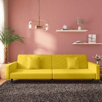 vidaXL Slaapbank 2-zits met 2 kussens fluweel geel, Verzenden, Minder dan 150 cm, Stof, Nieuw