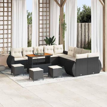 vidaXL Tuin Sofa Set 14 st 14-Aantal zitplaatsen Zwart en, Verzenden, Nieuw, Rotan, 4 zitplaatsen