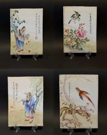 Vier Famille Rose porseleinen platen, China, 20e eeuw