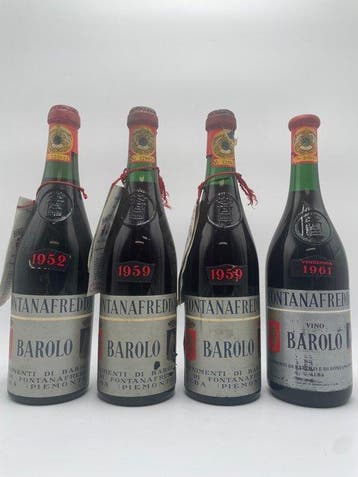 1952 , 1959 x2. & 1961 Fontanafredda - Barolo - 4 Flessen, Nieuw