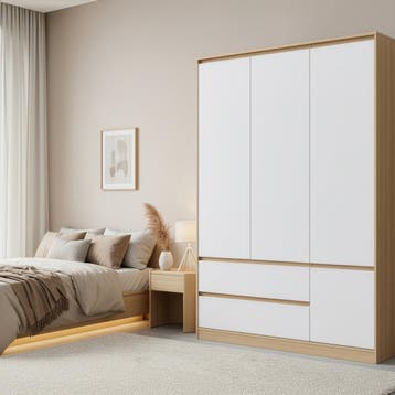 [en.casa] Kledingkast Bastheim 176x120x52 cm met 2 lades eik, Huis en Inrichting, Verzenden, Nieuw