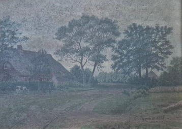 Constant Mommaers (1835-1910) - Landschap: hoeve met vee
