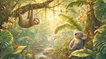 Jungle behang kinderkamer – fotobehang luiaard en koala, Verzenden, Fotobehang