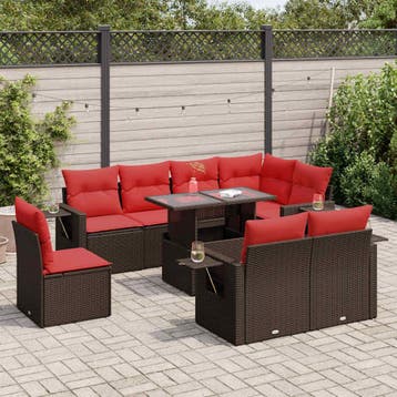 vidaXL 9-delige Loungeset met kussens poly rattan acacia, Verzenden, Nieuw, Loungeset