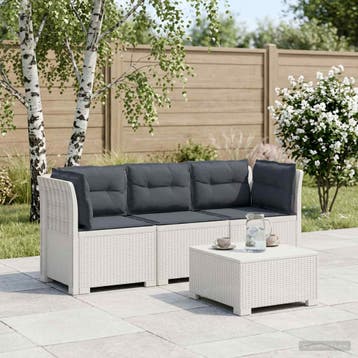 vidaXL 3-zits tuinbank met kussens in rattanlook PP Wit, Verzenden, Nieuw