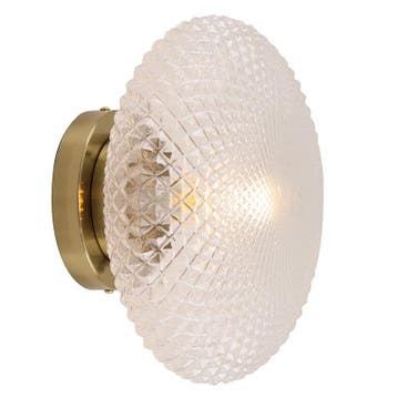 Retro wandlamp messing, Valesca, Huis en Inrichting, Lampen | Wandlampen, Ophalen of Verzenden, Nieuw, Glas